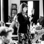 Juliane on the podium for the Gould's Wall rehearsal. Photo by Dahlia Katz